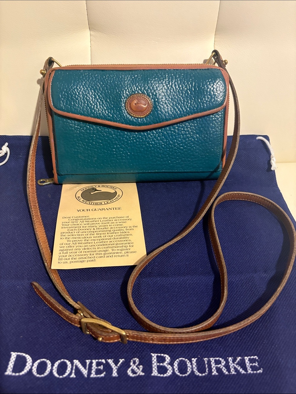 “Dooney & Bourke” Vintage Deep Teal-Green Leather “Lg. XBody Wallet”